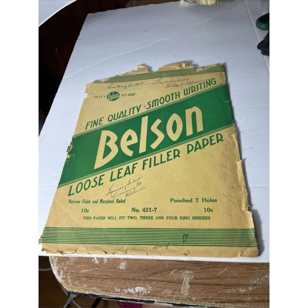 1940’s/50’s Belson  loose leaf paper with classroom work inside .